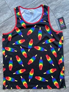 Uzzi Amphibious Gear Men’s Medium Rainbow Popsicle Tank Top Black NWT